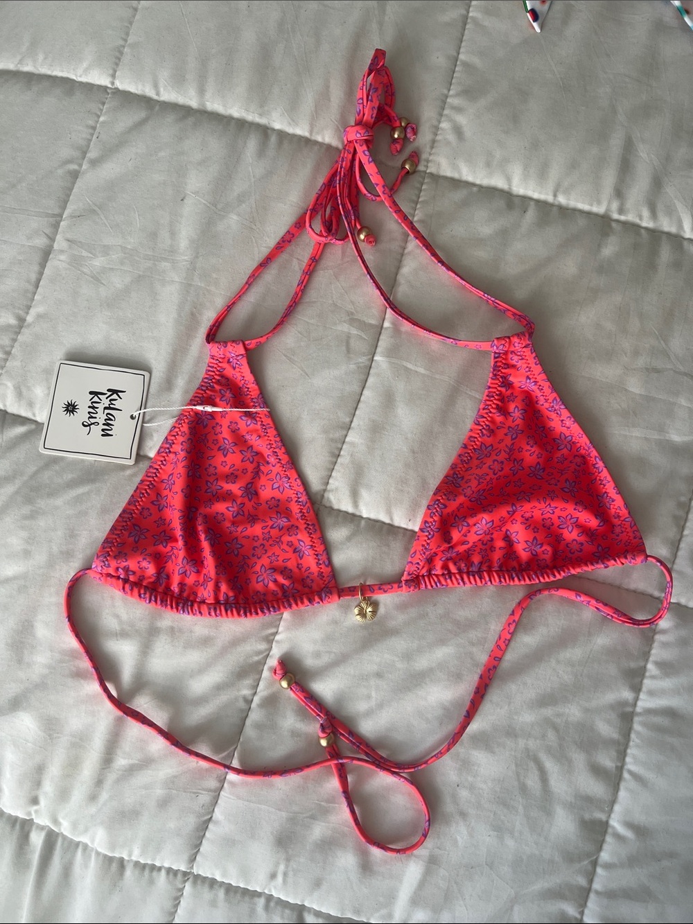 Kulani Kinis Hot Pink Floral Triangle Bikini Top